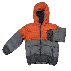 SNOZU Jacket Puffer Down Filled Full Zip Hood Boys Kids Size 6, orange & Grey